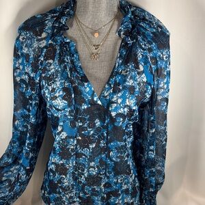 Anthropologie Blue and Black Floral Blouse